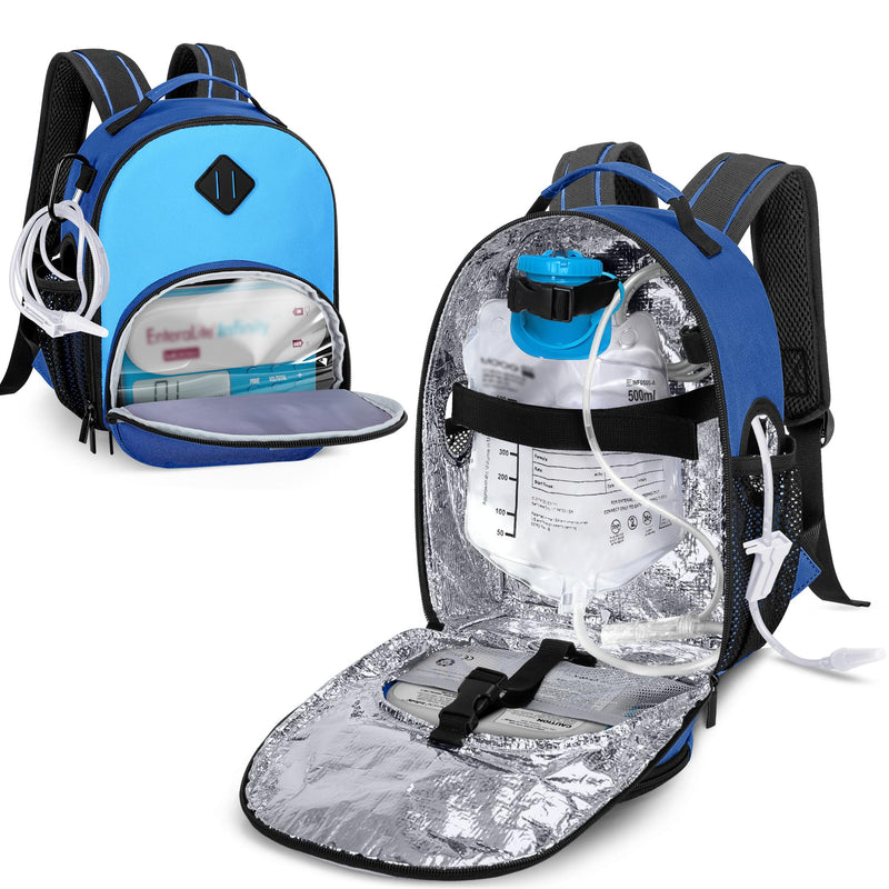[Australia - AusPower] - LUXJA Feeding Tube Backpack for G Tube, J Tube and GJ Tube, Feeding Pump Backpack Fits 500ml Feeding Bag and Enteral Feeding Pump (Compatible with EnteraLite Infinity and Kangaroo Joey), Blue 