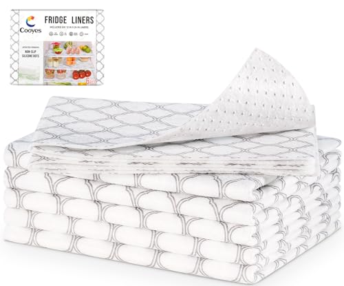 Cooyes Refrigerator Shelf Liners for French Door Fridge, 17.7" × 36" Extra Large, Non-Slip Fridge Mats Machine Washable, Refrigerator Drawer Liner for Glass Shelves Kitchen Cabinet A White Quatrefoil 17.7"W x 36"L 6