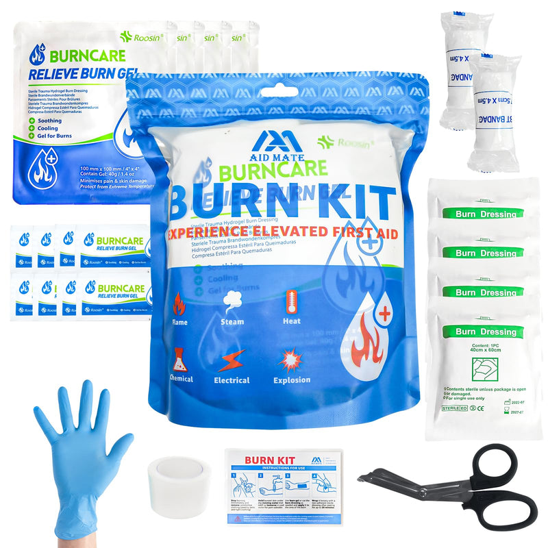 [Australia - AusPower] - Burn Kit, 4pcs Burn Dressings 4x4”, 8pcs Burn Gel Packets 3.5g, 4pcs Burn Pads, First Aid Kit Cooling Soothing Cream Relief with Bandage, Nitrile Gloves, Scissors, Tape 