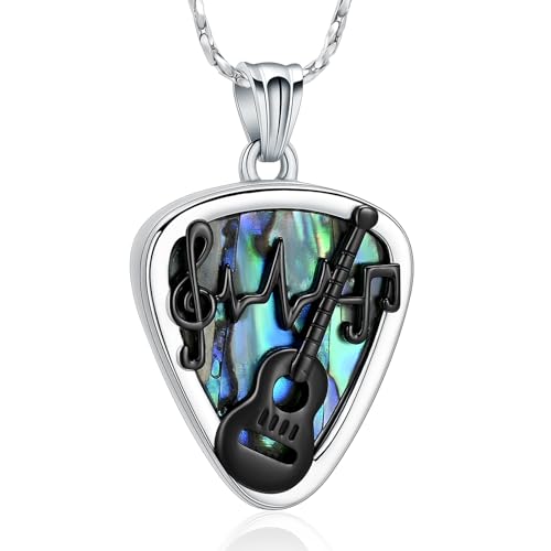 shajwo Guitar Pick Cremation Jewelry for Ashes Silver-Abalone Shell