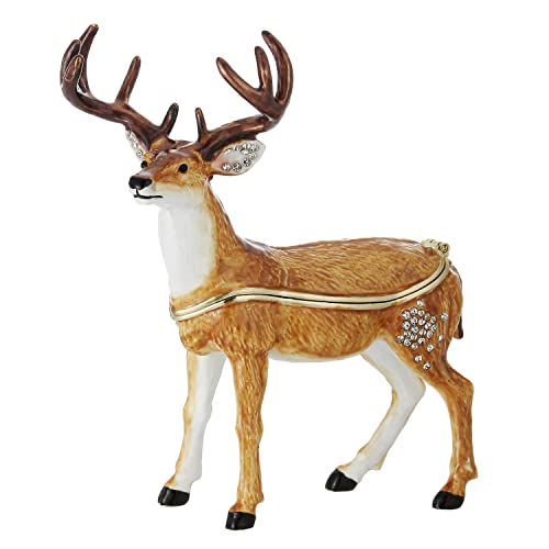 Hand Painted Enamel Christmas Reindeer Trinket Box, Hinged Jewelry Organizer Storage, Unique Home Decor Keepsake Collectible Figurine, Personalized Decoration Ornament Gifts (Brown Reindeer) Brown Reindeer