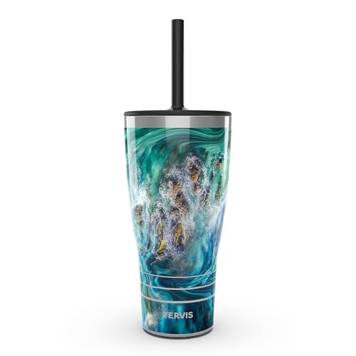 Tervis Traveler Teal Splash Triple Insulated Tumbler Travel Cup Keeps Drinks Cold & Hot, 30oz with Straw Lid, Stainless Steel Multicolor