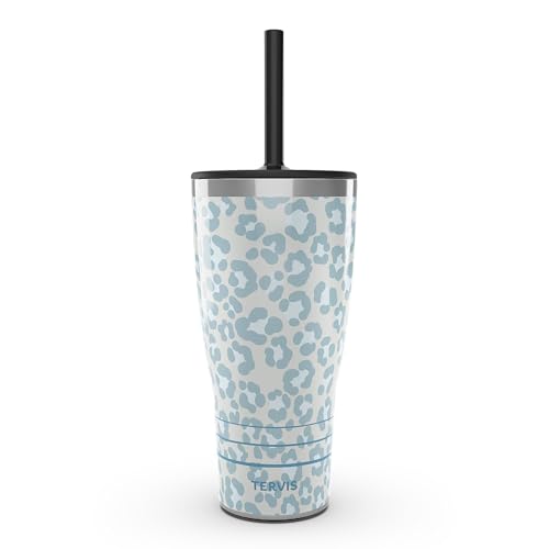 Tervis Traveler Lapis Leopard Triple Walled Insulated Tumbler Travel Cup Keeps Drinks Cold & Hot, 30oz with Straw Lid, Stainless Steel