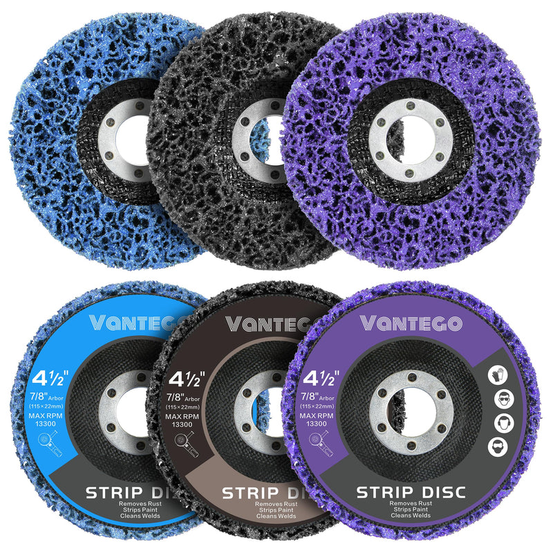 [Australia - AusPower] - 6-Pack 4-1/2” x 7/8” Paint Stripper Discs for Angle Grinder – Multi-Surface Rust & Paint Removal Wheels 2 Purple 2 Blue 2 Black 4-1/2 in - 6 pk 