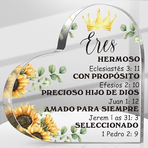 Shellwei Spanish Christian Gifts Women Bible Verse Heart Plaque,Elegant Elegant