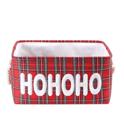Christmas Baskets Gifts Baskets Empty Farmhouse Ornament Box Gift Storage Canvas Organizer Bin for Christmas Storage Organizing Xmas Gifts Baskets for Nursery/Living room, Kids Toy Chest, Large HOHOHO