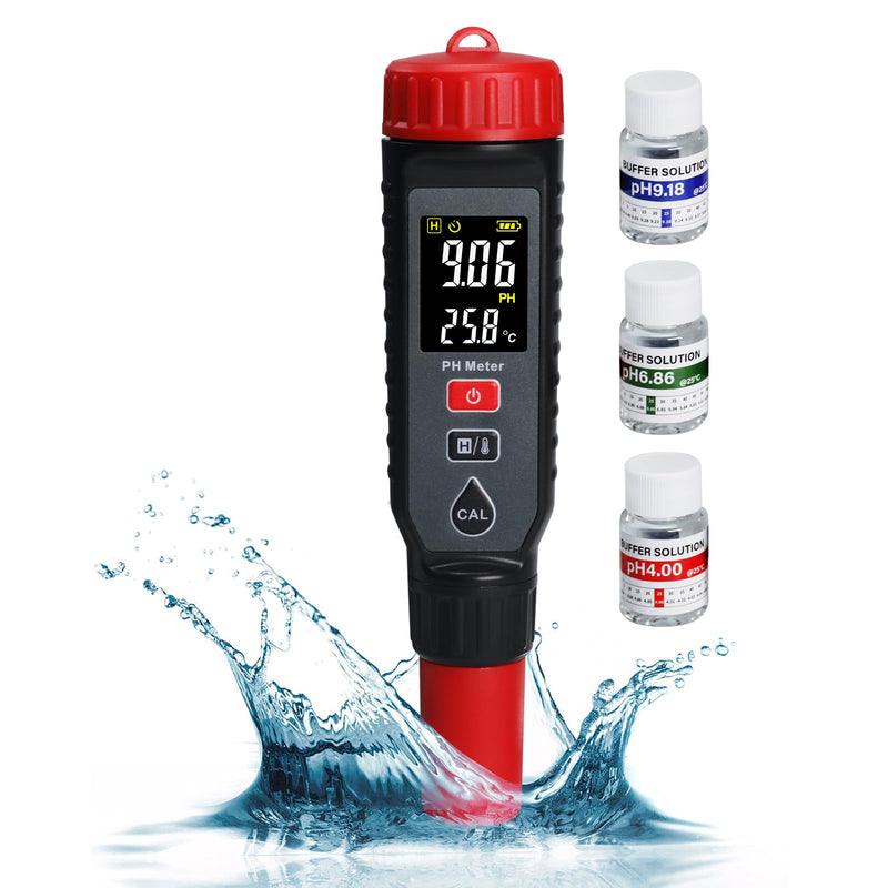 [Australia - AusPower] - Digital PH Meter with LCD Display, Temperature Measurement, Automatic Calibration, Data Hold & Backlight Alarm – High Accuracy, Auto Shutdown, ℃/℉ Switch, Rechargeable for Water Quality Testing 