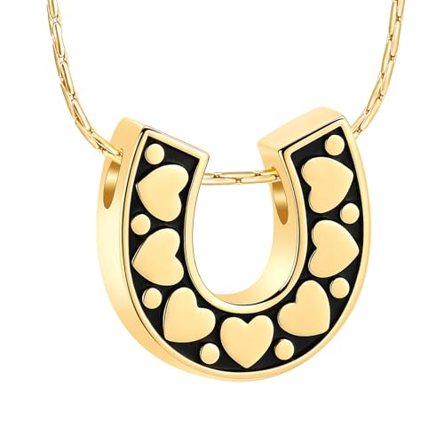 constantlife Cremation Jewelry for Ashes Horseshoe Urn Necklace for Women Men Human Pet Memorial Pendant Ashes Holder Funeral Keepsake Golden