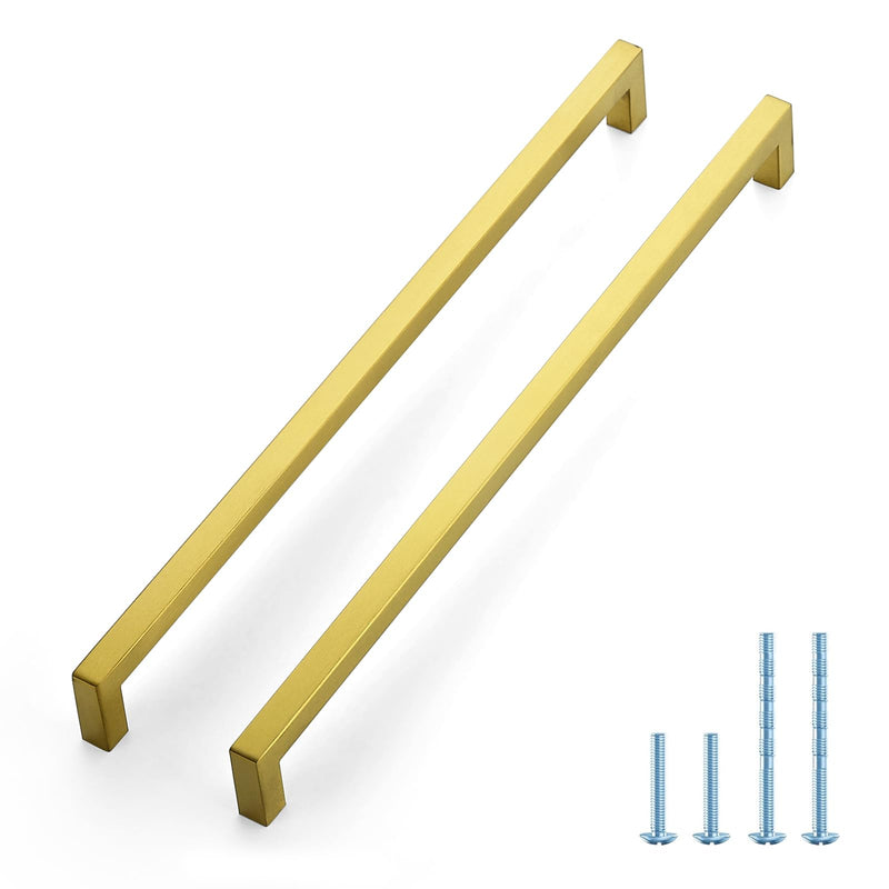 JOY DECOR 5 Pack Cabinet Handles, Gold Cabinet Pulls, 13-4/5 Inch Kitchen Handles Square Drawer Pulls Stainless Steel Drawer Hardware Handles, 352mm Hole Centers 13-4/5 Inch Hole Center