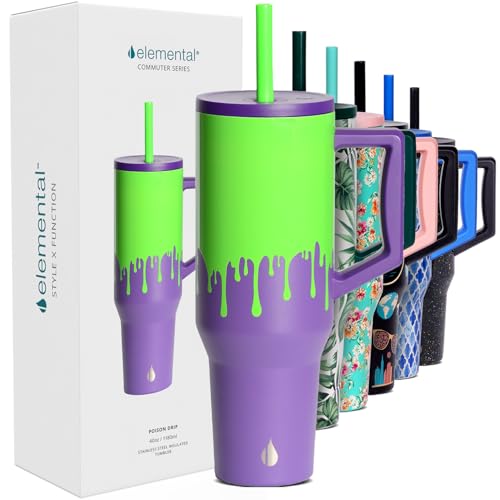 Elemental Spill Proof 40oz Insulated Tumbler with Handle & Straw Travel Mug 40 Ounces Poison Drip
