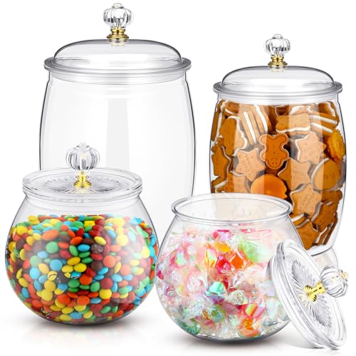 Nuogo 4 Pcs Plastic Candy Jars with Lid Unbreakable,Stylish,30/42/64 oz 30/42/64 oz Stylish