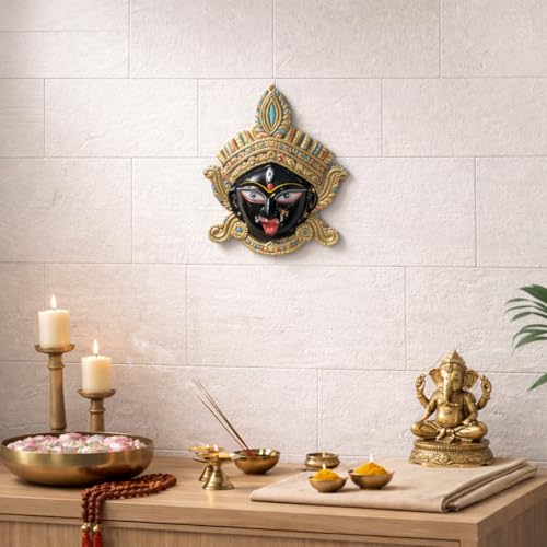 IBA Indianbeautifulart Handcrafted Kaali Face Wall Hanging Sculpture - Metal Decorative Showpiece Of Maa Durga, Ideal For Home, Office, Temple Decor, And Navratri Gifts, Hindu Religious Wall Art Goddess Kali