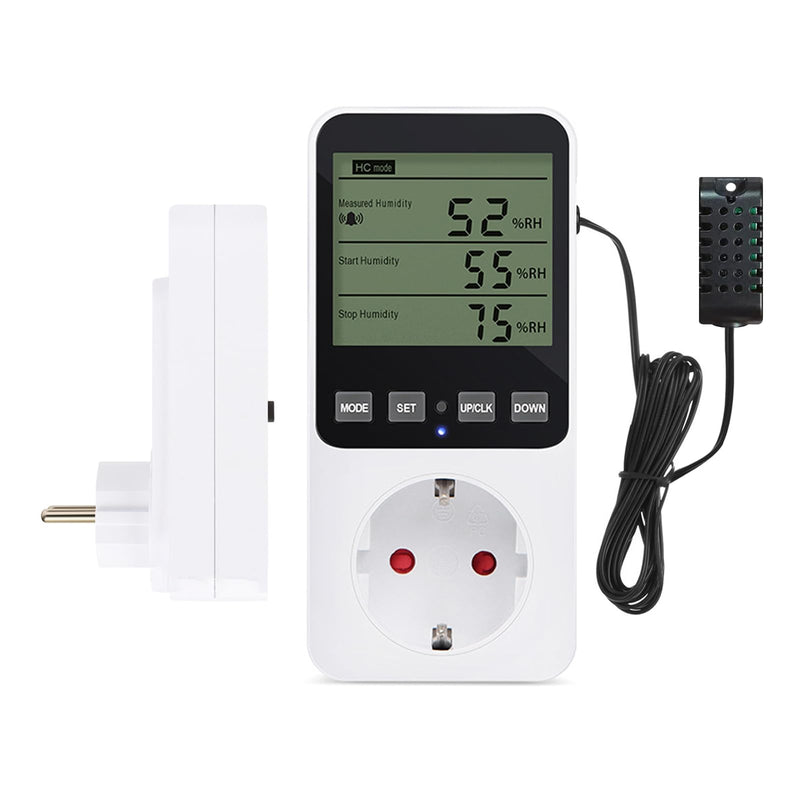 Humidity Regulator Temperature Controller Socket, Digital Hygrostat Humidity Controller 16A 230V with Sensor, Temperature Switch and Humidity Controller for Indoors, Greenhouse, Aquarium