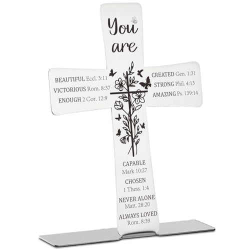 Bible Verses Cross Decor Inspirational Scripture Gifts for Women Faith Men Friend Coworker Encouragement Christian Religious Stainless Steel Cross Desk Decorative Signs Plaques COR1 You are