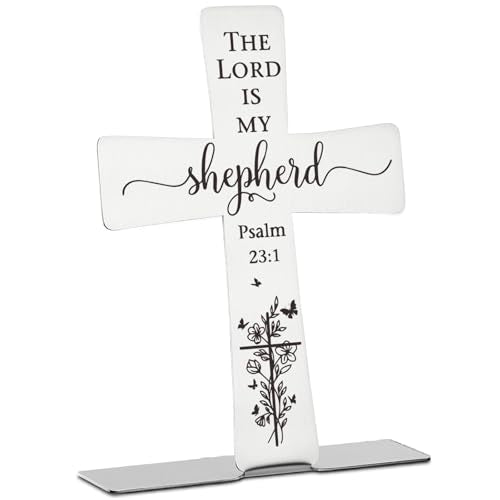 Psalm 23 1 Bible Verses Cross Decor Inspirational Scripture Gifts for Women Faith Men Friend Coworker Encouragement Christian Religious Stainless Steel Cross Desk Decorative Signs Plaques COR5 Psalm 23 1