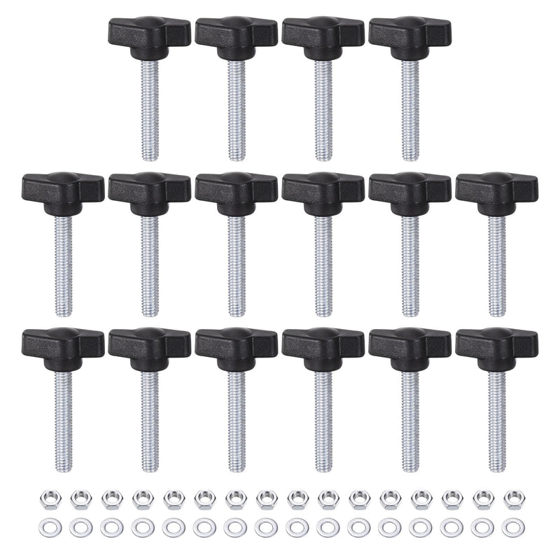 [Australia - AusPower] - HARFINGTON 16pcs Tee Wing Knobs M6 x 35mm Metric Thread 27mm Z/T Head Plastic Handles Thumb Screws Hand Clamping Threaded Stud Knob Grip Thumbscrew with Nuts Washers, Black 
