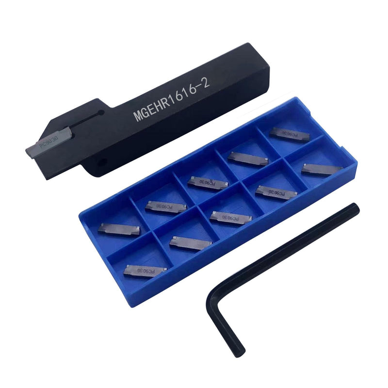 [Australia - AusPower] - 13pcs Lathe Grooving Tool Holder Grooving Cut-Off Tool Holder MGEHR1616-2 with 11pcs MGMN200-G Indexable Carbide Grooving Inserts (MGEHR1616-2+MGMN200) MGEHR1616-2+MGMN200 