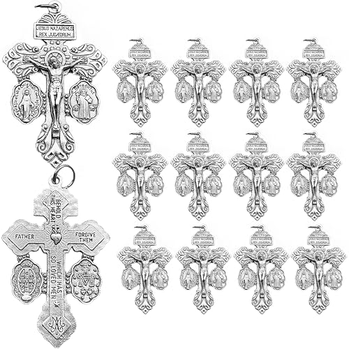 12 Pcs Crucifix for Rosary Making Bulk Pack,St Benedict Medal,Rosaries Catholic and Pardon Crucifix Rosary Parts