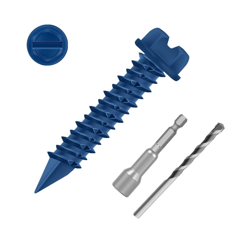 [Australia - AusPower] - 1/4" x 1-1/4" Blue Hex Head Concrete Screw Anchor Kit for Anchoring to Masonry, Block or Brick, 100 PCS 1/4" x 1-1/4" 