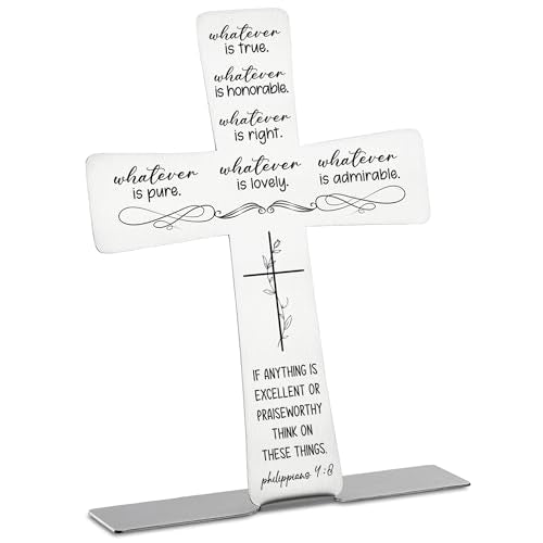 FSB084 Christian Sign with Bible Verse, Philippians 4:8, Modern Woman Scripture Farmhouse Decor, Christian Home Decor - Cross Sign for Desk Decor