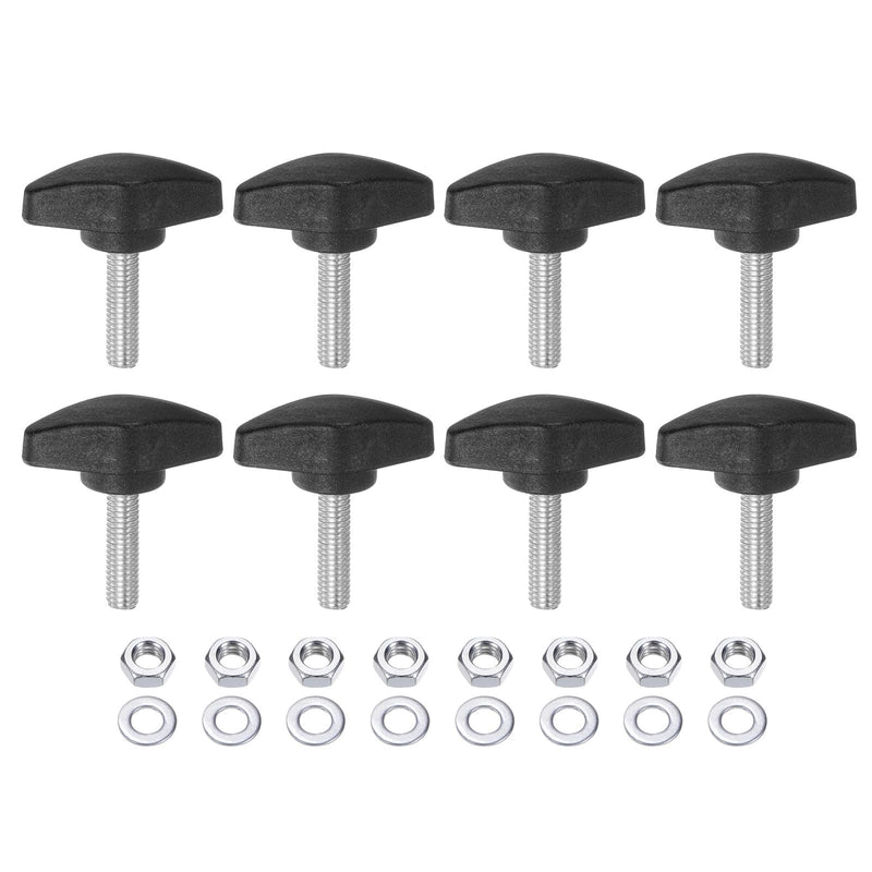 [Australia - AusPower] - HARFINGTON 8pcs Tee Wing Knobs M6 x 25mm Metric Thread 36mm T Head Plastic Handles Thumb Screws Hand Clamping Threaded Stud Knob Grip Thumbscrew with Nuts Washers, Black 
