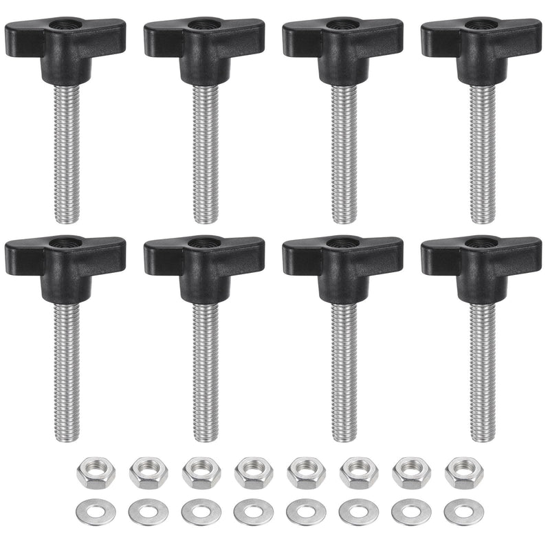 [Australia - AusPower] - HARFINGTON 8pcs Tee Wing Knobs M8 x 45mm Metric 304 Stainless Steel Threaded Stud 36mm Z/T Head Plastic Handles Thumb Screws Hand Clamping Knob Grip Thumbscrew with Nuts Washers, Black 