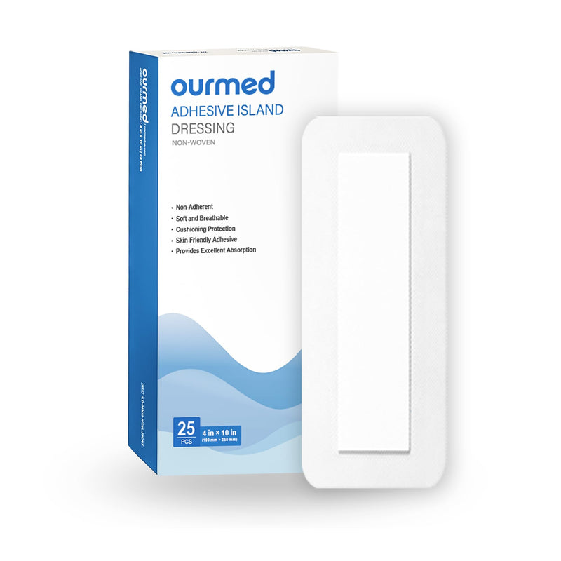 [Australia - AusPower] - Island Dressing Bordered Gauze 4"x 10", Pack of 25, Self-Adhesive Sterile Sensitive Dressing with Highly Absorbent, Latex& Rubber- Free, Protects Against Cuts and Scratches, HSA & FSA Eligible 4"x 10"(25 PCS) 