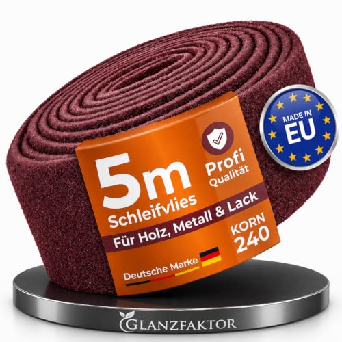 Sanding Fleece Roll 5 mx 100 mm Grain 240 - Versatile Sanding Fleece Metal, Wood, Varnish, Stainless Steel - Ideal Sanding Pad, Sanding Sponge for Professional Applications 5 m P240