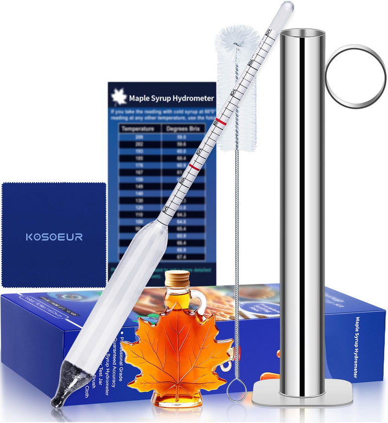 [Australia - AusPower] - Maple Syrup Hydrometer Test Cup Kit, Maple Sap Hydrometer With Stainless Steel Maple Syrup Equipment, Hydrometer for Maple Syrup with Baume, Brix Scale, Maple Syrup Supplies for Measures Sugar Content Maple Syrup Hydrometer Kit 