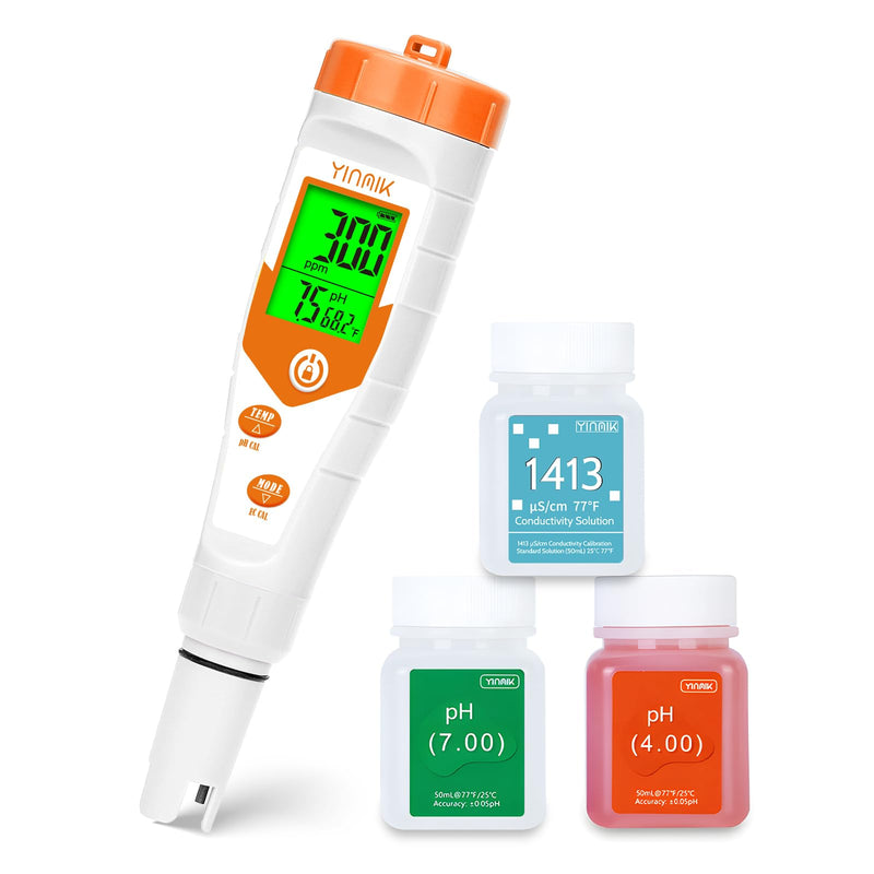 [Australia - AusPower] - pH Meter for Hydroponics PPM EC Meter for Plant Nutrients Simultaneous Measurement of pH Conductivity TDS Temperature for Reservoir Tank Water DWC Aeroponic Garden Indoor Outdoor Growing 4 in 1 pH Meter with Calibration Liquid 