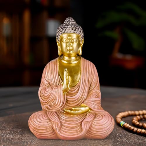 Houlu Golden Meditating Buddha Statue Indoor – 6.3 Inch Buddha Statue for Home Decor, Small Buddha Statues for Meditation and Spiritual Decor - Blessing Buddha
