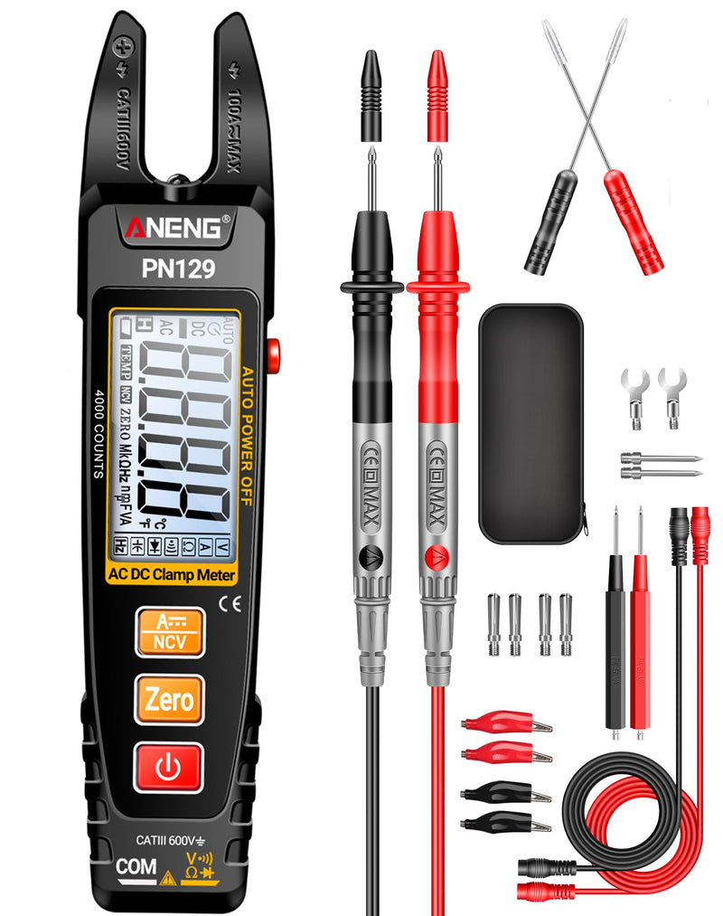 [Australia - AusPower] - ANENG Clamp Meter Multimeter Tester TRMS 4000 Counts with U-Shaped Jaw with NCV Amp Ohm Volt Measures AC/DC Current, Voltage,Capacitance,Resistance,Continuity,Frequency Backlight Electrican Tools PN129(Normal Version with Test Kit) 