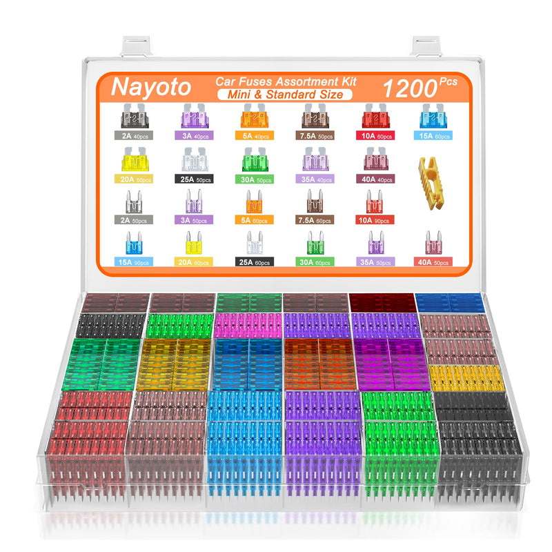 [Australia - AusPower] - 1200pcs Car Fuses Assortment Kit, 520PCS Standard Fuse Kit & 680PCS Mini Fuses + 1 Puller for Auto/RV/Truck/Motorcycle/Yacht (2A 3A 5A 7.5A 10A 15A 20A 25A 30A 35A 40A) 1200 