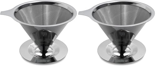 The London Sip Stainless Steel Coffee Dripper Pour Over Coffee Maker, Coffee Slow Brewing Accessories for Home, 1-4 Cup (Pack of 2) 1-4 Cup (Pack of 2)
