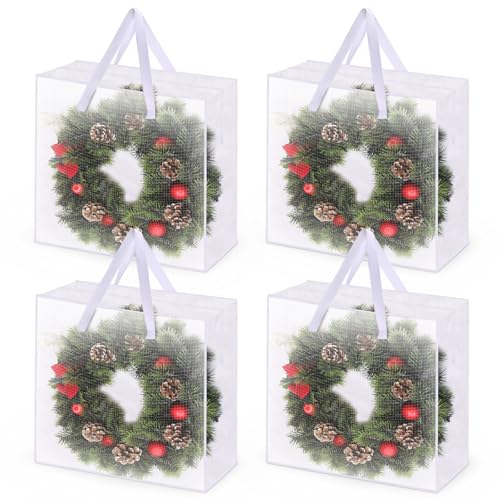 4PCS Christmas Wreath Storage Container, 25" Large Moving Bags Garland Container Clear Storage Bags with Handles Zippers Clear Christmas Storage Bags for Xmas Seasonal Holiday Wreath Storage Wrapping 4pcs clear