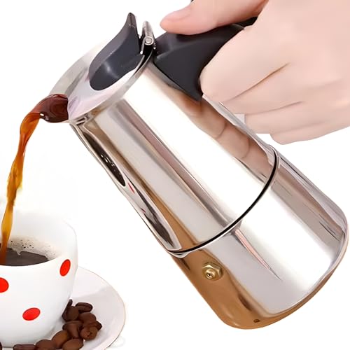 Stainless Steel Moka Pot Espresso Maker,Stovetop Moka Pot, Percolator Coffee Pot,Italian Coffee Maker,Cuban Café Brewing,Greca Coffee Maker (6 CUP) 6CUP 300ml
