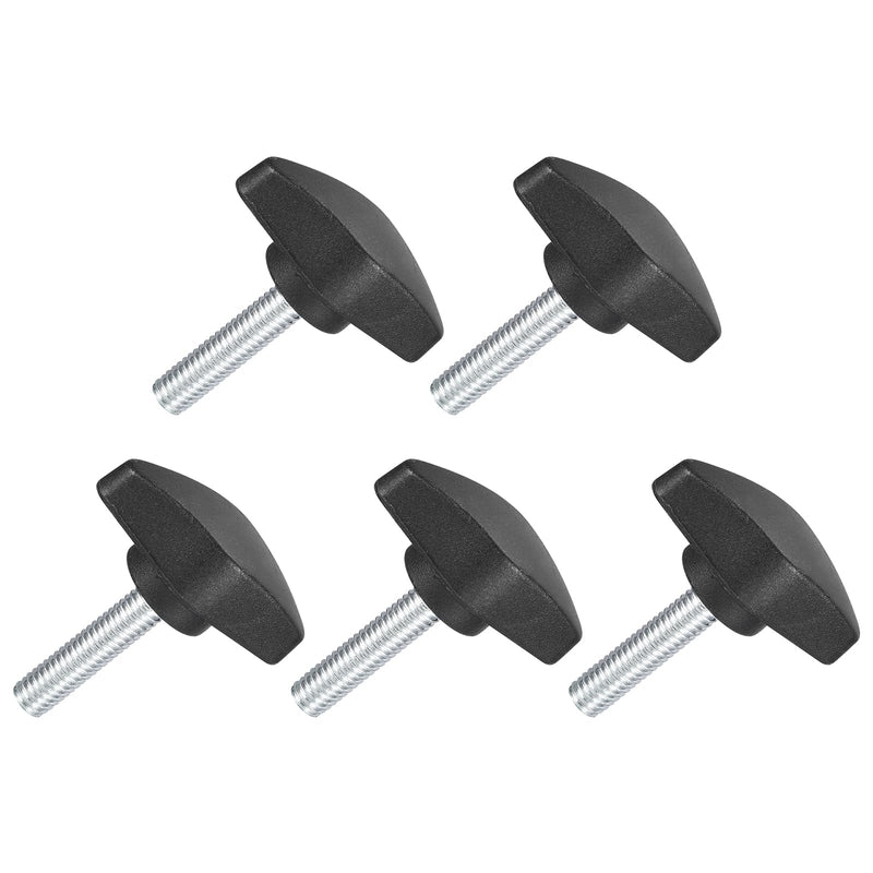 [Australia - AusPower] - uxcell 5Pcs Tee Wing Knobs Thumb Screws, M6 x 25mm Clamping Screw Knob Male Thread Carbon Steel T Shaped Thumb Screws Handle 36mm Dia. for Hand Tightening Knob Replacement, Black 