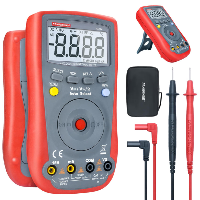 [Australia - AusPower] - Digital Multimeter 4000 Counts, Auto-Ranging Ohmmeter Voltage Tester, DC/AC Voltmeter, Measures Voltage Current Resistance Diodes Continuity Capacitance with NCV Duty-Cycle Capacitance 