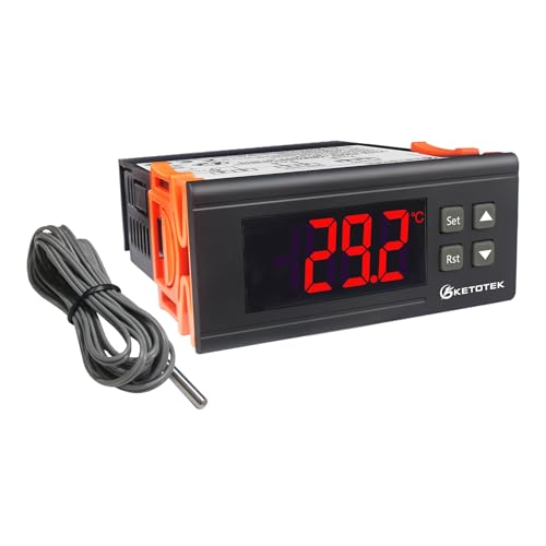 KETOTEK KT8100 Digital Heater PID Temperature Controller Dimmer Thermostat | 220 V thermostat control for heater 2 A 440 W with 2 m temperature sensor, for reptile, terrarium, aquarium