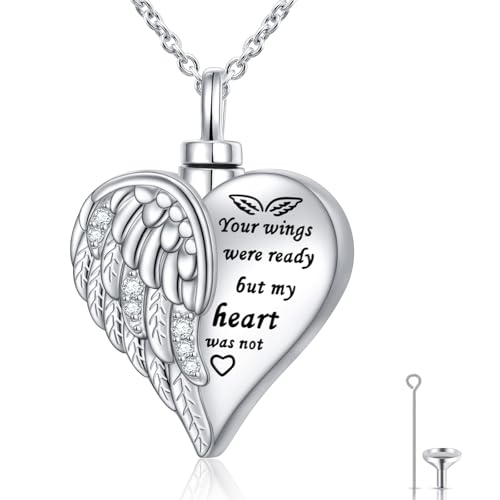 Urn Necklaces for Ashes Sterling Silver Cremation Pendant for Loss Angel Wings