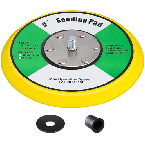 Sanding Disc 125 mm for Random Orbital Sander with 5/16"-24 Thread | Velcro Polishing Pad Replacement 5 Inch Grinder Support Pad for Grinding Machines Polishing Wood Metal (max. 12,000 rpm) 5"/125mm YELLOW