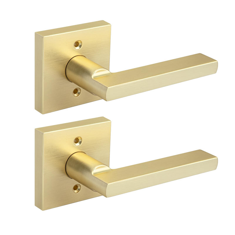 Haidms Gold Dummy Door Handles, Brushed Gold Dummy Door Handles, Zinc Alloy Brushed Brass No-Turning Door Handles for Closet, Heavy Duty Single-Sided Modern Square (2 Pieces/1 Packs) 1