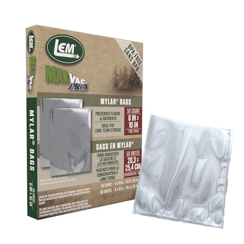 LEM Products MaxVac Pro Mylar Vacuum Sealer Bags, 8" x 10", 50 Count 8x10
