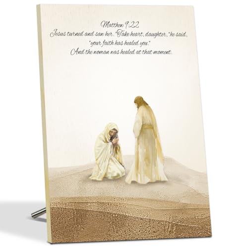 Jesus Decor Bible Verse Wood Sign, Matthew 9 : 22 Scripture Christian Home Religious Desk Decor, Inspirational Desk Decor Christian Gifts for Women Decor Wall Art -10 Jesus Matthew 9 : 22 /10