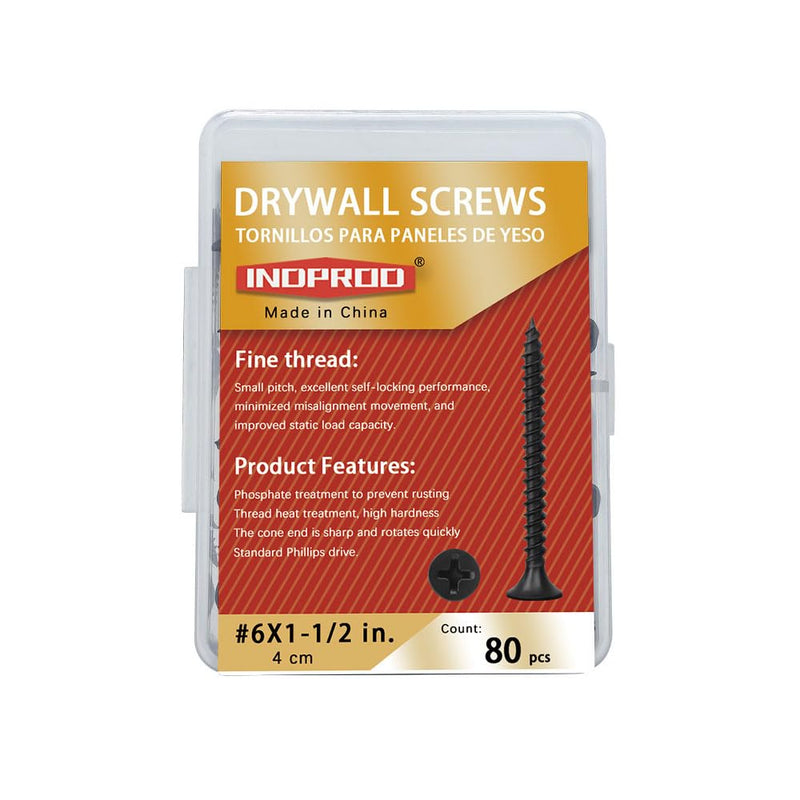 [Australia - AusPower] - #6 x 1-1/2" Fine Thread Drywall Screw with Phillips Bugle Head, Black Phosphate Coated, Sharp Point, High Strength Quick Self Self Tapping Screw for Drywall Sheetrock, Wood and More, 80Pcs #6 x 1-1/2-Inch 