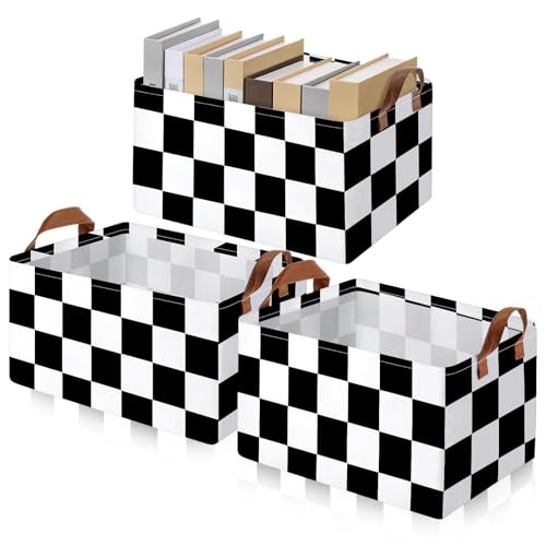 Boao 3 Pcs Black and White Checkered Storage Basket with Handle Regular