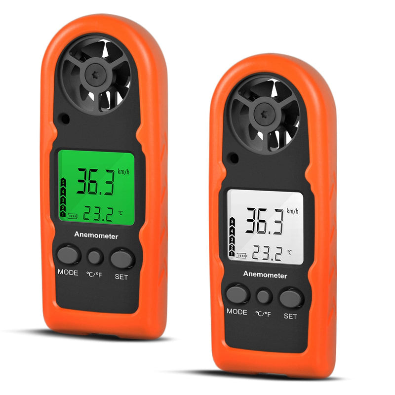 BTMETER Anemometer Handheld Wind Speed Meter, Mini Digital Air Flow Meter with LCD Backlight/Wind Chill & Temp, Max/Avg/Current Mode to Measure Air Flow Velocity for Kayaking Drone HVAC 816B-2pcs Red