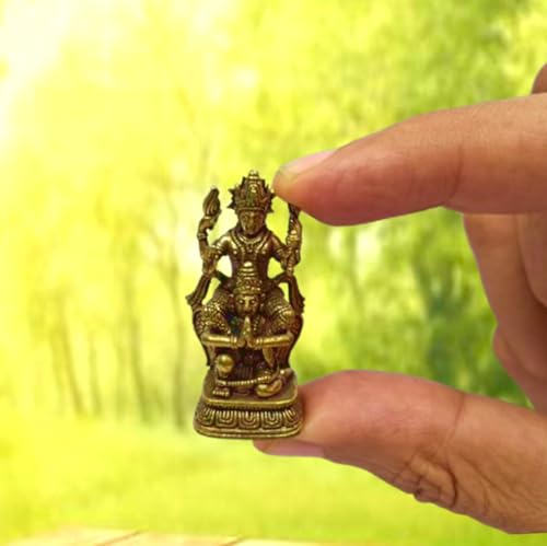 Purpledip Rare Miniature Brass Idol Vishnu with His Mount Garuda: Collectible Statue with Detailed Very Fine Workmanship (12698S)