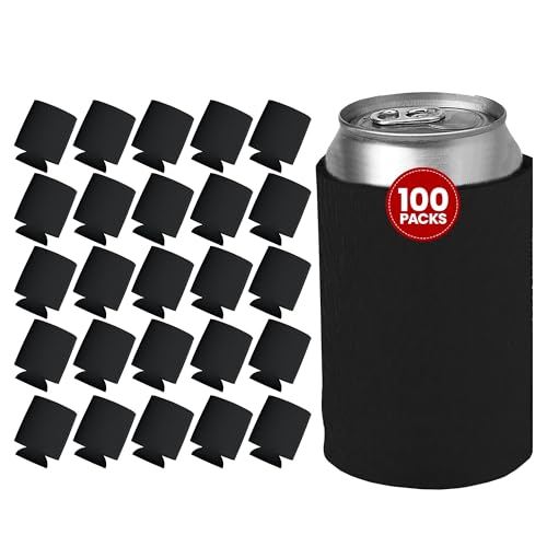 100 Ct of Kan-Tastic Can Cooler & Holder – Black – Soft, Flexible Foam Keeps Beer, Soda, Water Cool & Fresh – Great for Custom Designs for DIY Projects, Events, Company Promotions 100 Count