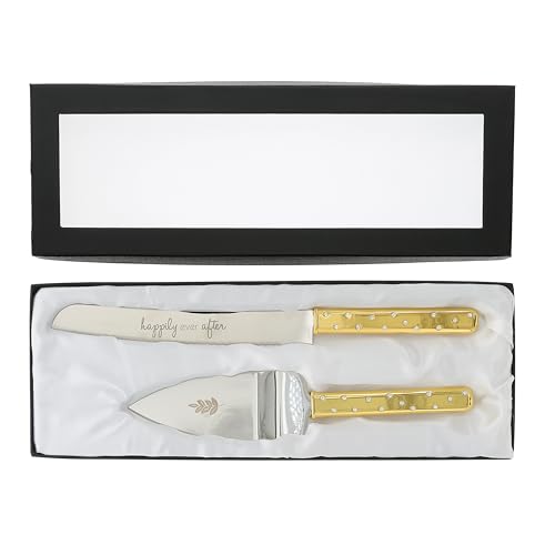Pavilion Gift Company - Happily Ever After - Gold & Silver Knife And Server Wedding Cake Ceremony Husband Wife Mr Mrs Couple Bride To Be Event